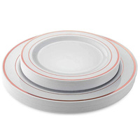 Assiettes de Mariage en Plastique Jetables Élégantes Blanches avec Bord Argenté, Robustes pour Fête et Entrée-Dessert