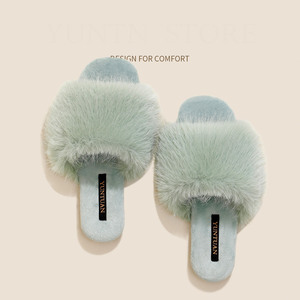 Pantoufles pour femmes en fausse fourrure de vison, chaudes, douces, antidérapantes, semelle en caoutchouc, chaussures d'intérieur pour la maison, automne-hiver - Product Image 2