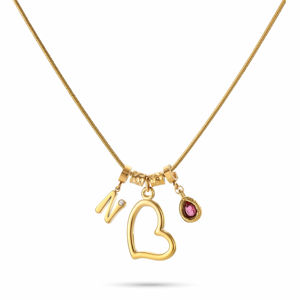 Collar de Moda de Acero Inoxidable con Cadena Dorada, Dije de Corazón Personalizado con Cristal Rosa, Joyería de Regalo, Estilo Personalizado para <span class=keywords><strong>Mujer</strong></span> - Product Image 1