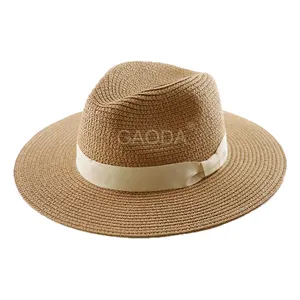 Vファッション夏ワイドつばパナマ帽子女性麦わら帽子