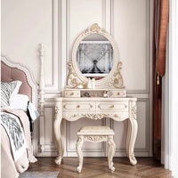 Table de maquillage intelligente en bois de style européen, armoire latérale blanche, meubles de chambre à coucher, miroir avec 4 tiroirs et chaise, coiffeuses