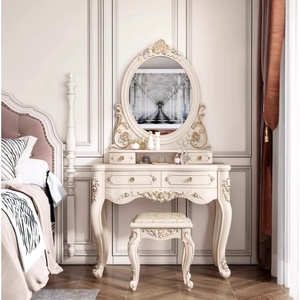 Mobiletto Laterale Bianco Stile Europeo, <span class=keywords><strong>Tavolo</strong></span> da <span class=keywords><strong>Trucco</strong></span> Intelligente in Legno, Arredo Camera da Letto con <span class=keywords><strong>Specchio</strong></span>, 4 Cassetti e Sedia, Toeletta - Product Image 2