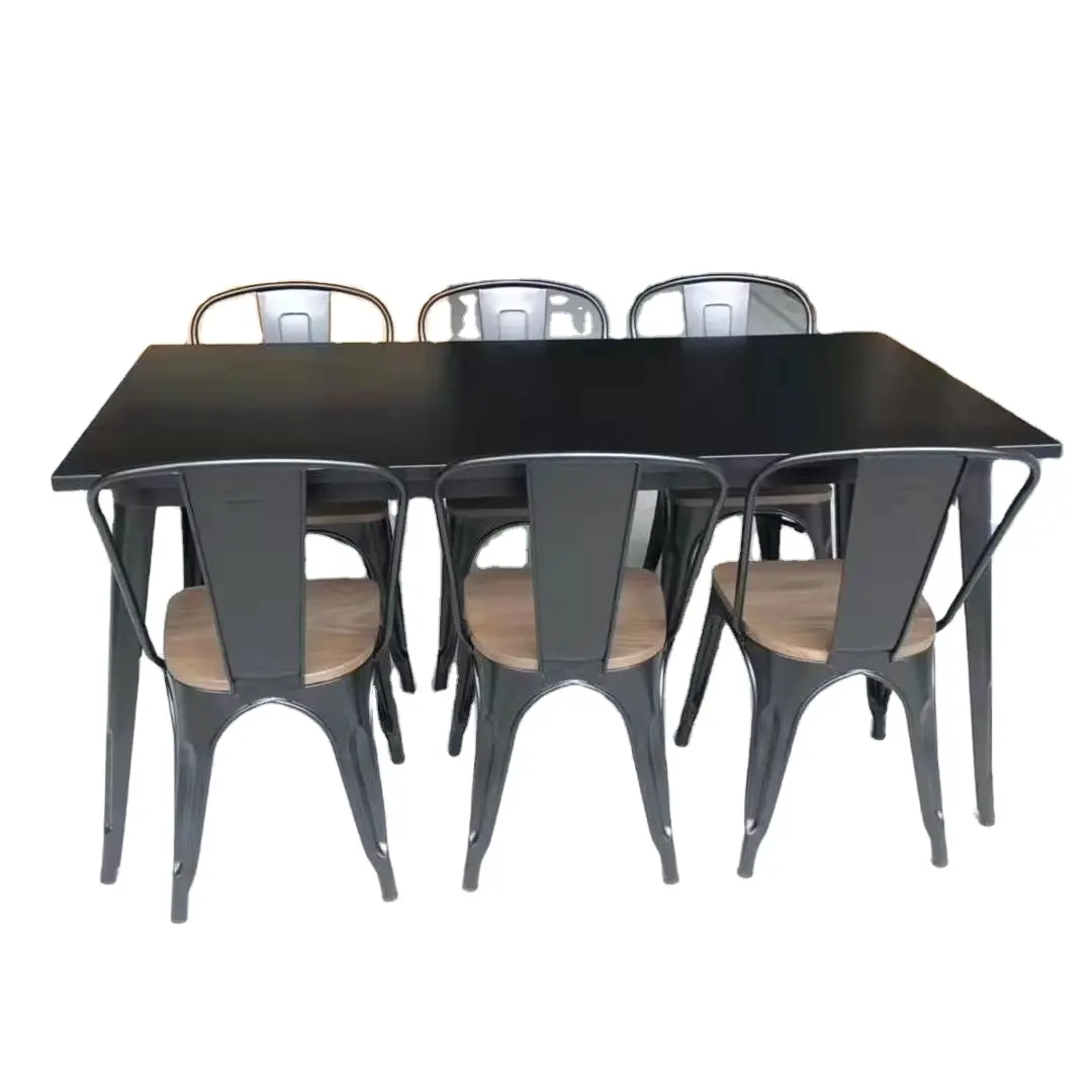 wood top iron dining table and chairs Factory Cheap Price Home Furniture Kitchen Metal Bar Chair for restaurant and party