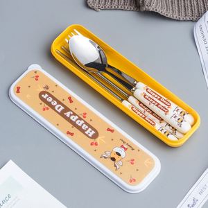 Hot Selling Children's Cartoon Flatware Stainless Steel Fork Spoon Chopsticks Ceramic Portable Cutlery 3 Pcs Set With <b>Box</b> - Product Image 5