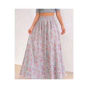 Falda acampanada de popelina para mujer, cintura elástica, 90 cm de largo, con bolsillos - Product Image 6