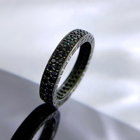 Nouvelle bague en pierre noire européenne et américaine en argent 925, bague de bijoux de mode Zircon empilés de Style Ins
