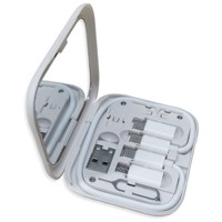 Juego de Cables de Datos para Viaje Todo en Uno de Alta Calidad con Estuche de Almacenamiento, Espejo de Maquillaje y Soporte para Teléfono