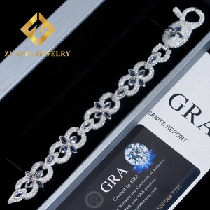 Bijoux fins, nouveau style, bracelet cubain en moissanite glacé, argent sterling, hip hop, VVS, bracelet trèfle en moissanite bleue pour homme - Product Image 3