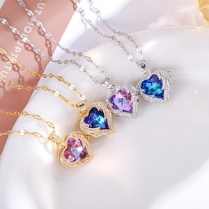 Vente en gros Prix Coeur Collier Femme Cristal Bleu Collier Acier Inoxydable Collier Chaîne - Product Image 6