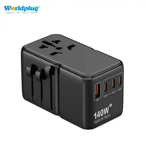 Worldplug 140W GaN Adaptador De Viagem Em Todo o Mundo 1 USB 3 Tipo C Adaptador De Viagem Universal De Carregamento Rápido Internacional