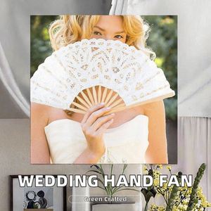 Customized Eco-Friendly Wedding Invitation Folding <b>Bamboo</b> Held Fan With Lace for Weddings Hand Painted Craft - Product Image 2