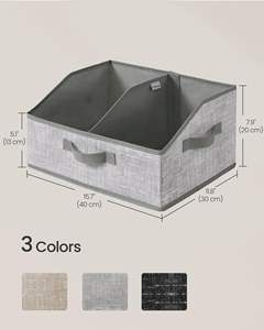 Paniers de rangement pliables en tissu avec 3 poignées, bacs de rangement pour placard, 30 cm (L) x 20 cm (L) x 40 cm (H), couleur sable estival pour chambre et salon - Product Image 2