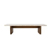 Table basse rectangulaire en travertin de style nordique pour salon, base en bois, plateau en pierre naturelle, idéale pour hall d'hôtel