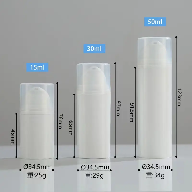 मेकअप और चेहरे की देखभाल के लिए डस्टप्रूफ कवर के साथ कस्टम निजी लेबल उत्तम वायुहीन बोतलें
