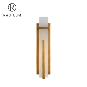 Applique murale moderne en albâtre, luminaire rectangulaire de luxe pour couloir d'hôtel, en pierre naturelle et laiton, grande applique LED Malik - Product Image 1