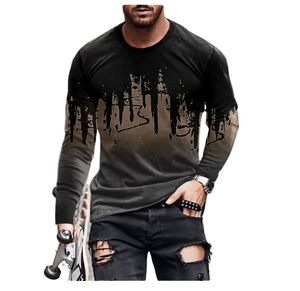 Hot Sale Slim Fit Long Knitted Round Neck Long Sleeve <b>Shirt</b> for Men Casual with Pattern Printed Sublimation - Product Image 1
