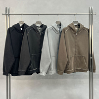 Sweat-shirt zippé décontracté pour homme, 420 GSM, effet vieilli, délavé au soleil, vintage, délavé à l'acide, ourlet effiloché, fermeture éclair sur le devant