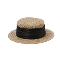 Chapeau de paille tressé rétro français pour femme, style Panama à calotte plate, protection solaire, pour la plage et les vacances, chapeau décontracté