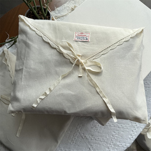 Personalized Label Custom Cotton Dust Bag Natural Cotton Flap with Lace Edge and Ribbon Tie Cotton <b>Envelope</b> Bag Logo Printed - Product Image 5