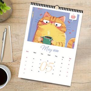 Calendario de pared en espiral de gato de dibujos animados lindo 2026: programación mensual para el hogar, la oficina | Color personalizado y papel disponible - Product Image 5
