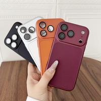Coque de téléphone Lichicase en cuir de litchi et TPU, nouveau design avec grande fenêtre, pour iPhone 11 12 12 Pro, couleur unie simple, coque arrière