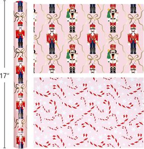Christmas <b>gift</b> wrapping paper Pink aluminum coated walnut shaped ribbon with <b>bow</b> pattern Double sided printing Customizable - Product Image 2