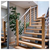 Prima Premium Edelstahl-Holz Gerade Treppe mit Doppelwange und Glasgeländer für Büro, Hotel und Gewerbe