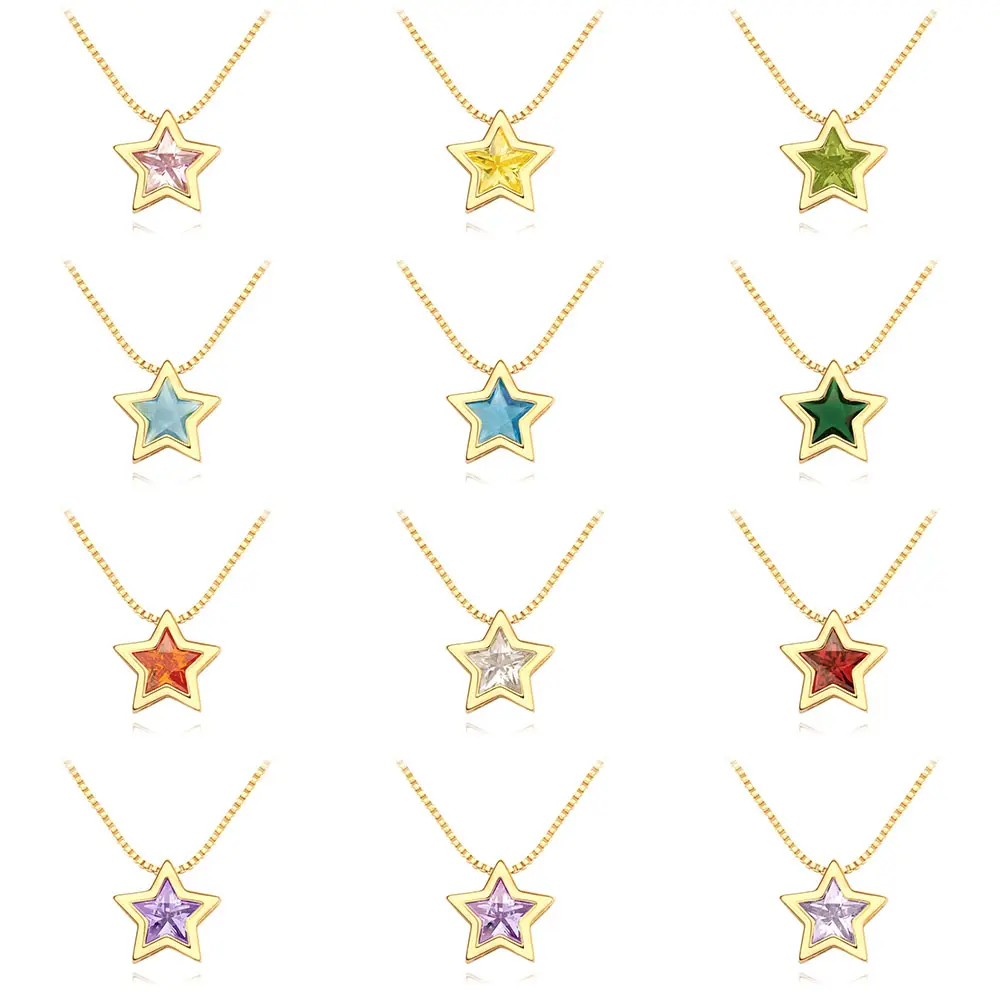 Foxi Jewelry CZ Necklace 18k Gold Plated Colorful Star Charm Pendant Necklace