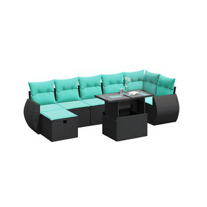 Set Divano da Giardino in Polyrattan Nero con Cuscini, Arredamento da Esterno 8 Pezzi - Product Image 1