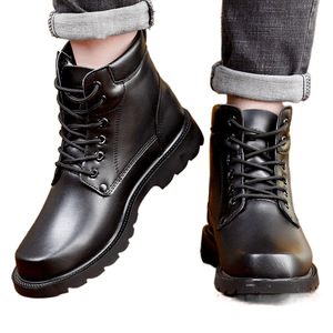 Botas de nieve para hombre, de cuero, con tacón medio, para invierno, cálidas, de algodón, con cordones delanteros, de color sólido - Product Image 2
