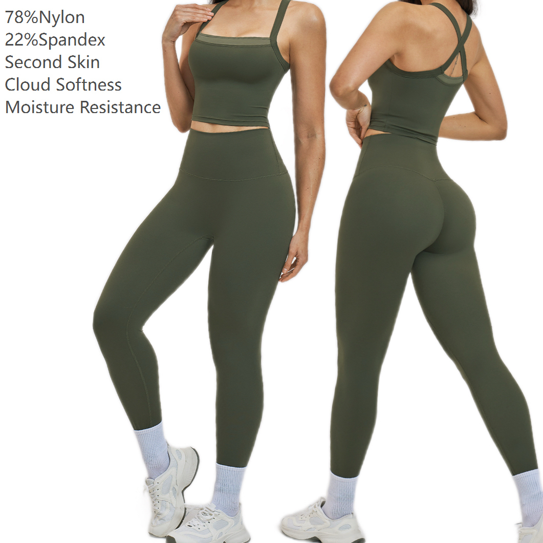 X Back Tank Crop Top High Waist Leggings Two Piece Set Breathable Recyclable Women Athletic Active Wear Summer Ropa De Mujer