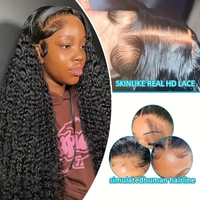 Peluca de Cabello Humano Rizado Kinky con Encaje Frontal HD, Cabello Camboyano Virgen, Sin Pegamento, para Mujeres Negras