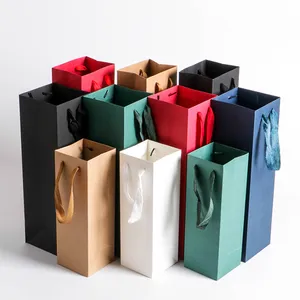 High Grade Red Wine Bottle Packaging Paper Gift Bag With Handle Customized Logo Printing