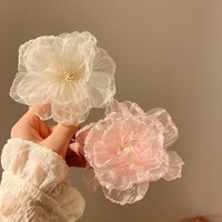 Pince à cheveux en maille faite main Sweet Fairy Crystal, motif floral, accessoire de coiffure latéral pour les vacances, pince latérale pour franges, accessoires capillaires pour la plage