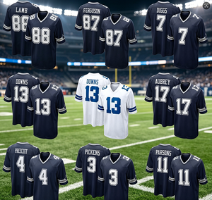 Camiseta de Fútbol Americano al por Mayor con Bordado de los <span class=keywords><strong>Dallas</strong></span> 88 CeeDee Lamb, 4 Dak Prescott, 13 Caleb Downs, Uniforme de Fútbol Americano - Product Image 1