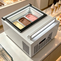 Vitrine de présentation commerciale de comptoir pour glaces coupées et yaourts glacés, à refroidissement direct, pour glaces dures, avec porte élévatrice en libre-service