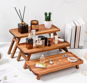 Rectangle <strong>Dessert</strong> Table Display Stand Foldable <strong>3</strong>-<strong>Tier</strong> Acacia Wooden Eco-Friendly Cupcake Serving <strong>Tray</strong> &amp; Tower Display Set - Product Image 6