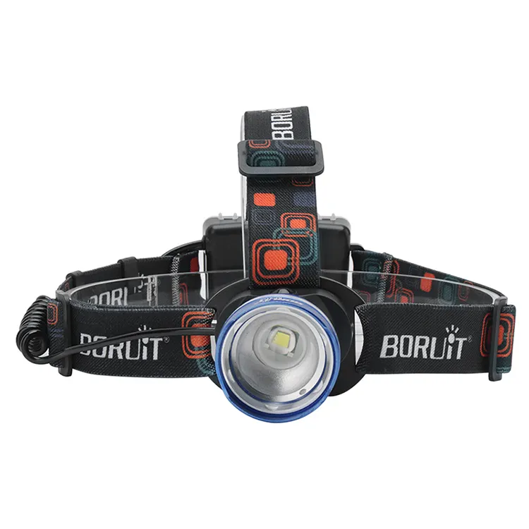 Boruit RJ-2166 Farol ao ar livre 1000 Lumen Led Head Lamp Zoomable Farol bateria seca IPX5 impermeável para Camping