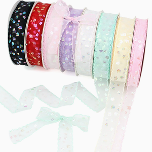 4cm Lattice Laser Small Flower Hair Accessories Auxiliary Materials <b>Ribbon</b> DIY Handmade Gift Border Lattice <b>Ribbon</b> DIY Handmade - Product Image 1