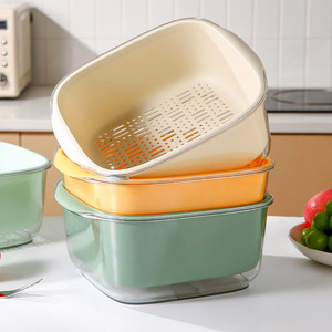 Double Layer Plastic Vegetable Fruit Drainer Storage Basin With Lid For Kitchen Use - Product Image 4