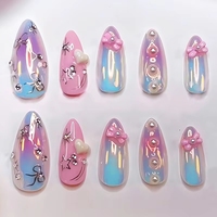 Nouvelles Faux Ongles à Presser Peints à la Main Motif Floral Printemps, Ongles Personnalisés 3D Fleurs & Feuilles, Vente Chaude, Réutilisables