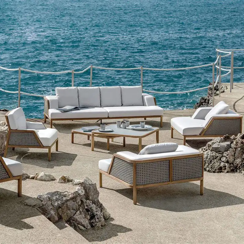 Tuinmeubilair Loungeset Teak Rotan Sofa Combinatie Set Outdoor Collectie Compleet Moderne Patio Lounge Set