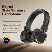 Headset Stereo Sport Nirkabel BT Gaya Retro Amerika Baru Dengan Mic LED, Dapat Dilipat, Bass Berat