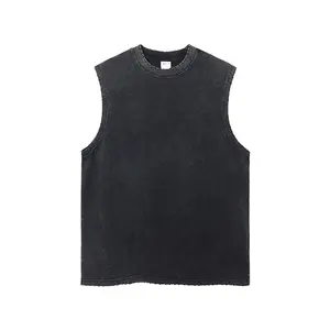 factory manufacturer vintage stone washed t shirts black sleeveless vest men wholesale graphic tee heavyweight custom t-shirt