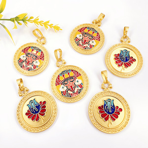Colgante de Aleación Redondo Esmaltado de Dios de la Riqueza Zhaqilam, Fornituras de Joyería Tibetana para Accesorios de Collar DIY, Venta al por Mayor - Product Image 1