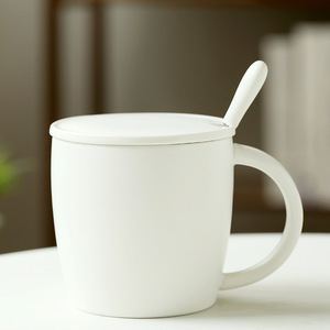 Mug en céramique avec couvercle, tasse de bureau émaillée, design minimaliste, couleur unie, cadeau d'affaires, vaisselle de boisson - Product Image 2