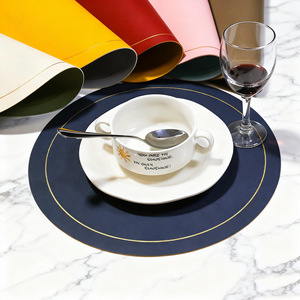 Wholesale Eco-friendly Luxury American-style Wedding Two-color <strong>Circle</strong> PU Leather Mats Washable Coaster <strong>Placemat</strong> for Kitchen - Product Image 3