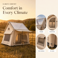 Tente de camping gonflable quatre saisons de 6,3 m² avec porte unique, lanterneau et auvent, en tissu Oxford 300D beige kaki, pour 3 à 6 personnes, idéale pour le glamping