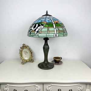 Longhuijing 16Inch Tiffany Handcrafted Art Stained Glass Dome <b>Lamp</b> with AC E26 Rustic Resin <b>Base</b> and Cow Themed Colored Glass - Product Image 2