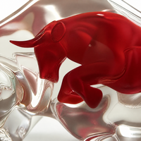 Sculpture de taureau en résine transparente BZY, figurine de taureau rouge de 19,5 cm, décoration de bureau, vente en gros, usine OEM, en vrac